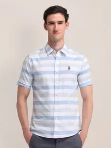 U.S. Polo Assn. Men Classic Spread Collar Horizontal Striped Cotton Casual Shirt