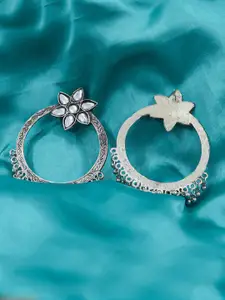 KRENOZ German Silver Oxidised Stone Studded Chandbalis