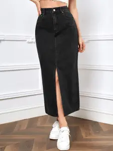 AAHWAN Women Straight Maxi Denim Skirt