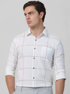 Mufti Men Spread Collar Windowpane Checks Self Design Cotton Slim Fit Casual Shirt