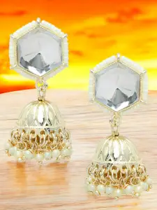 OOMPH Dome Shaped Kundan & Pearls Jadau Jhumkas