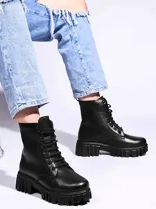 JM Looks Women Chunky Lace-Up Boots with Rugged Sole and Ankle Support