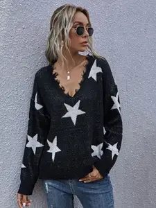 KPOP Women Self Design V-Neck Long Sleeves Pullover