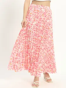 ZWERLON Printed Pleated A-Line Maxi Skirt