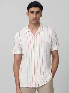 Mufti Men Cuban Collar Vertical Striped Relaxed Fit Casual Shirt