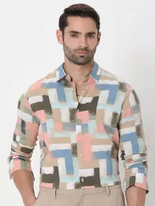 Mufti Men Spread Collar Abstract Printed Cotton Slim Fit Casual Shirt