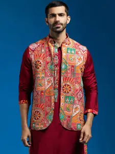VASTRAMAY Men Embroidered Woven Nehru Jacket