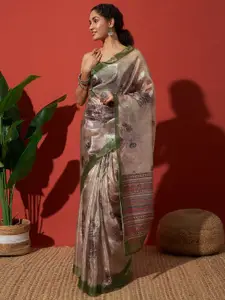 RACHNA Solid Floral Printed Tissue Saree