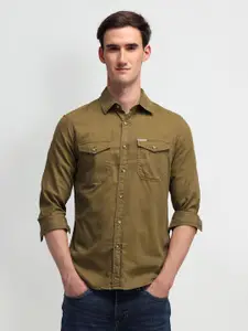 U.S. Polo Assn. Denim Co. Men Comfort Spread Collar Solid Cotton Slim Fit Casual Shirt