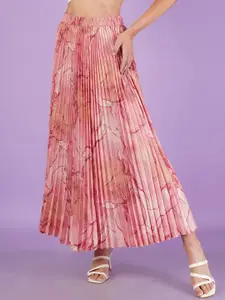 ZWERLON Women Printed A-Line Pleated Maxi Skirt