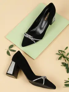 Flat n Heels Embellished Suede Block Heel Pumps