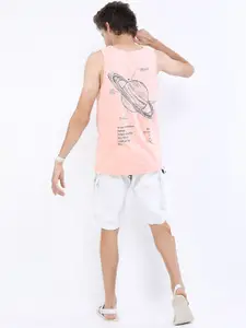 HIGHLANDER Men Pink Typography Printed Raw Edge Slim Fit T-shirt