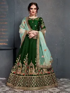 ODETTE Embroidered Satin Semi-Stitched Lehenga & Blouse With Dupatta