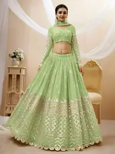ODETTE Embroidered Mirror Work Semi-Stitched Lehenga & Unstitched Blouse With Dupatta