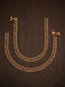 Kushal's Fashion Jewellery Set Of 2 Gold-Plated Artificial Stones Anklets