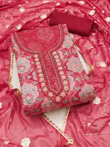 MANVAA Floral Embellished Beads and Stones Detail Organza Unstitched Dress Material