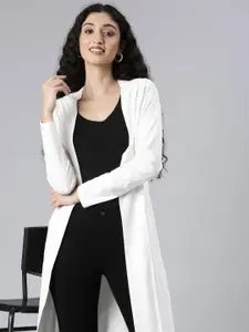 TWIN BIRDS Long Sleeves Pure Cotton Longline Open Front Shrug