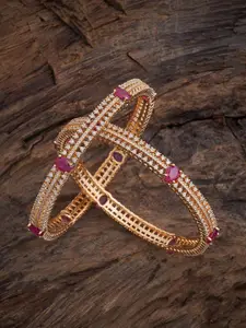 Kushal's Fashion Jewellery Set Of 2 Rose Gold-Plated Zircon Embellished Bridal Bangles
