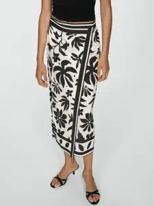 MANGO Floral Print Wrap Monochrome Skirt