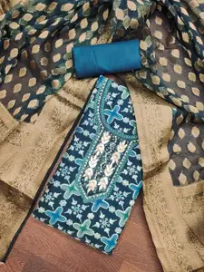 MANVAA Beads and Stones Embellished Organza Unstitched Dress Material