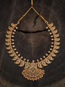 Kushal's Fashion Jewellery Embellished Bridal 92.5 Silver Gold-Plated Zircon Necklace