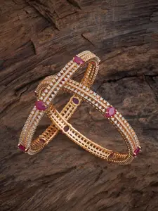 Kushal's Fashion Jewellery Set Of 2 Gold Plated Zircon Stone Embellished Bridal Bangles
