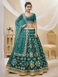 ODETTE Embroidered Semi-Stitched Lehenga & Unstitched Blouse With Dupatta