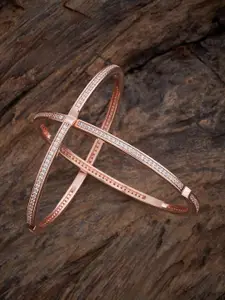 Kushal's Fashion Jewellery Set Of 2 Rose Gold Plated Cubic Zirconia Studded Bangle