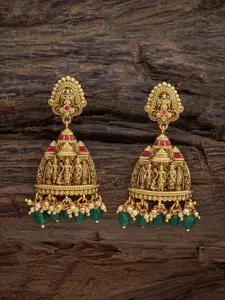 Kushal's Fashion Jewellery Embellished Bridal 92.5 Silver Gold-Plated Temple Jhumkas