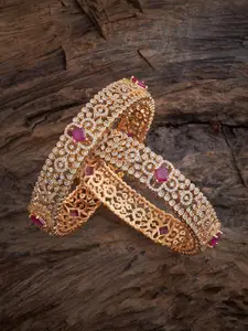 Kushal's Fashion Jewellery Set Of 2 Gold Plated Zircon Stone Embellished Bridal Bangles
