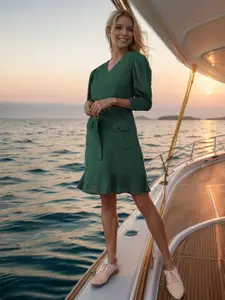 RARE Puff Sleeve Crepe A-Line Women Dress