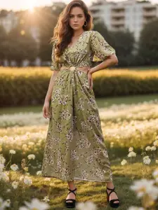 RARE Women's Floral Print Georgette A-Line Maxi Dress