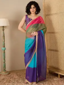 Mitera Colourblocked Embroidered Organza Ready to Wear Saree
