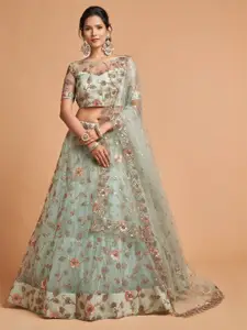 ODETTE Embroidered Sequinned Net Semi Stitched Lehenga & Blouse With Dupatta
