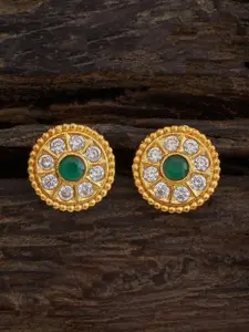 Kushal's Fashion Jewellery 92.5 Pure Silver Gold-Plated Stone Studded Oval Studs