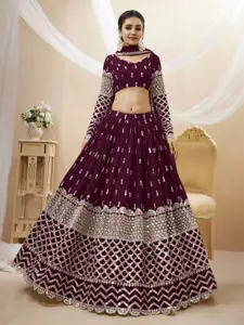 ODETTE Embroidered Mirror Work Semi-Stitched Lehenga & Unstitched Blouse With Dupatta