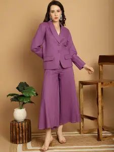 BLANC9 Pure Cotton Notched Collar Long Sleeves Blazer With Palazzos Co-Ords