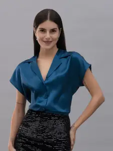 PURYS WORKSPACE Women Classic Cuban Collar Solid Formal Shirt