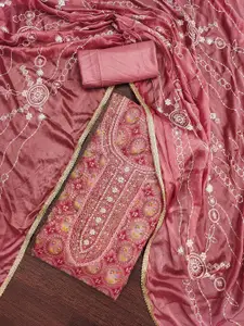 MANVAA Floral Embroidered Beads and Stones Organza Unstitched Dress Material