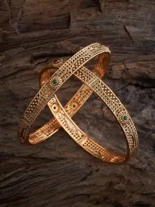 Kushal's Fashion Jewellery Set Of 2 Gold Plated Ruby Stone Studded Bangles