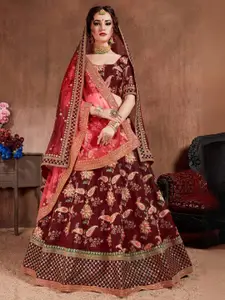 ODETTE Paisley Embroidered Sequinned Semi-Stitched Lehenga & Blouse With Dupatta