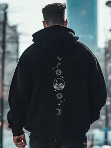 NOBERO Men Oversized Printed Hooded Sweatshirt