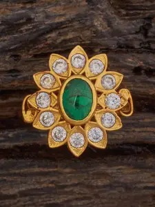 Kushal's Fashion Jewellery 92.5 Pure Silver Gold-Plated Stones Studded Finger Ring