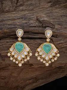 Kushal's Fashion Jewellery Embellished Bridal Kundan Studded Teardrop Shaped Drop Earrings