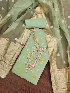 MANVAA Floral Embellished Beads and Stones Organza Unstitched Dress Material