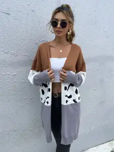 KPOP Women Colourblocked Long Sleeves Longline