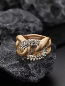Heer Collection Gold Plated American Diamond Stone Studded Finger Ring