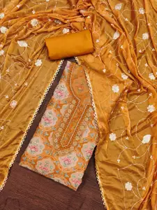 Maroosh Floral Embellished Beads and Stones Organza Unstitched Dress Material