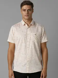 Louis Philippe Sport Men Spread Collar Abstract Printed Cotton Slim Fit Casual Shirt