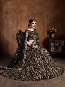 ODETTE Embroidered Sequinned Semi-Stitched Lehenga & Blouse With Dupatta